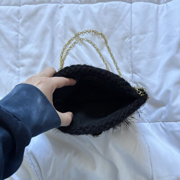 Vintage 90s Y2k Boho Bag Shoulder Fringe Hippie Gold Accents Black Green - Picture 5 of 8